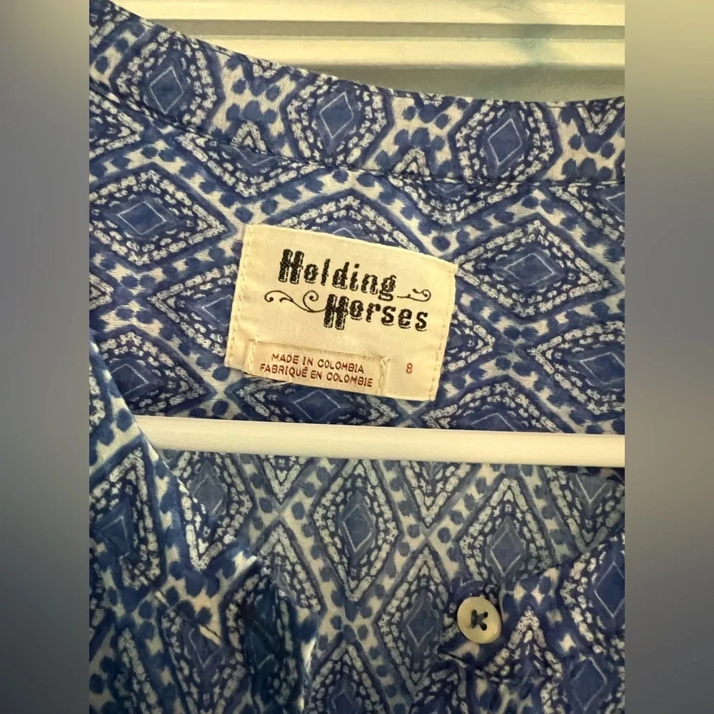 Women’s Holding Horses Indigo Geometric Button Down Shirt - Picture 2 of 5